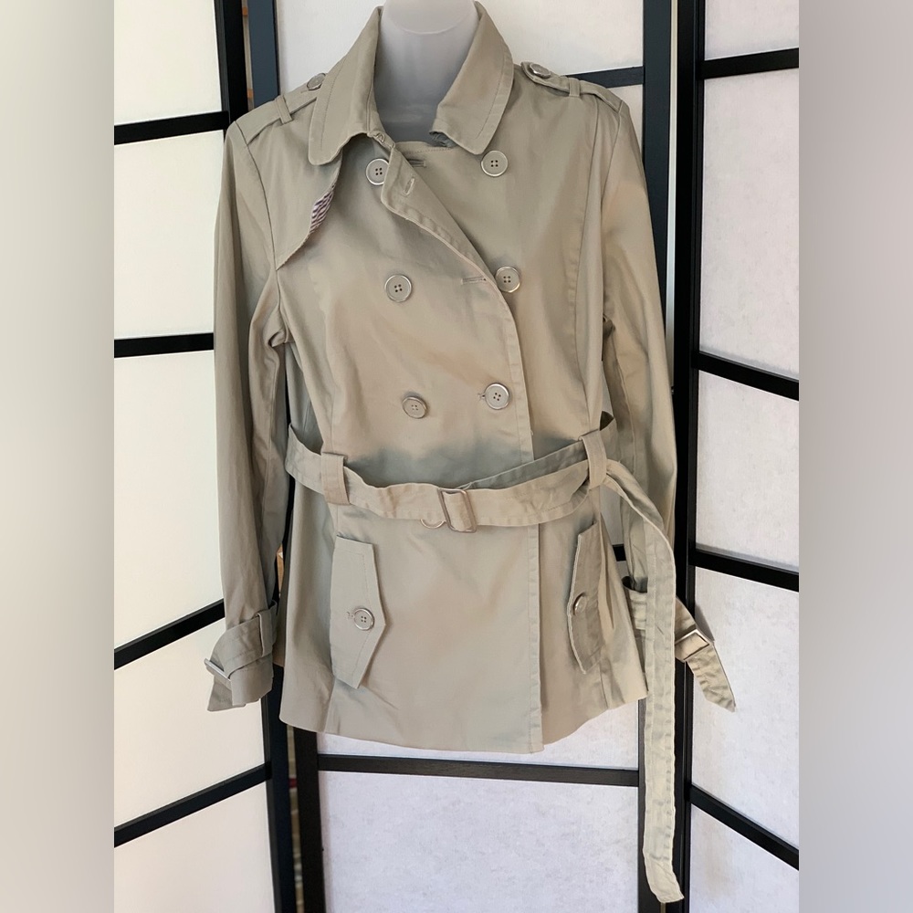 Joan Rivers (QVC) Double Breasted Short Trench Coat ~ Khaki Cotton ~ Size M - Picture 2 of 16